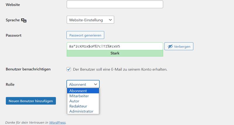 Benutzer in WordPress anlegen Schritt 3