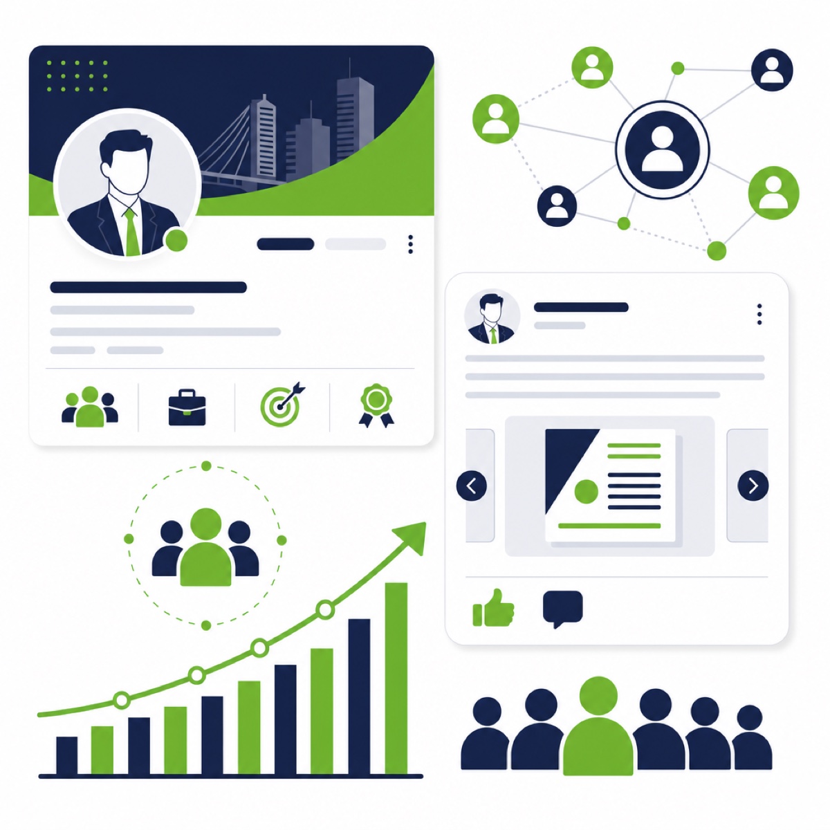 LinkedIn-Betreuung 13 LinkedIn-Unternehmensprofil und Beitrag mit Interaktionen im BIZ-Design