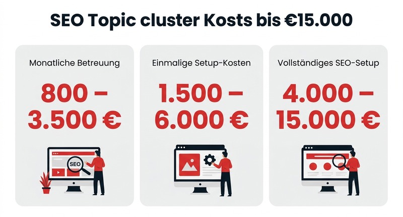 Themencluster & Pillar Pages: So baust du thematische Autorität für bessere Rankings auf 1 SEO-Themencluster: Kosten bis 15.000€