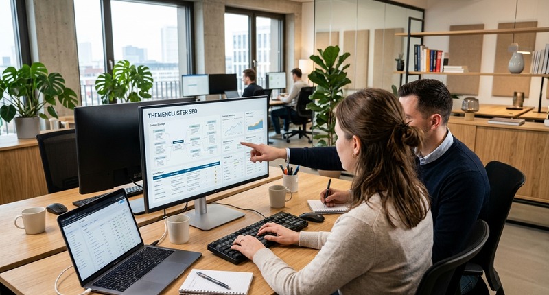 SEO-Themencluster: Pillar Page und Content-Cluster Beispiel für einen SEO-Themencluster mit Pillar Page und Content-Cluster
