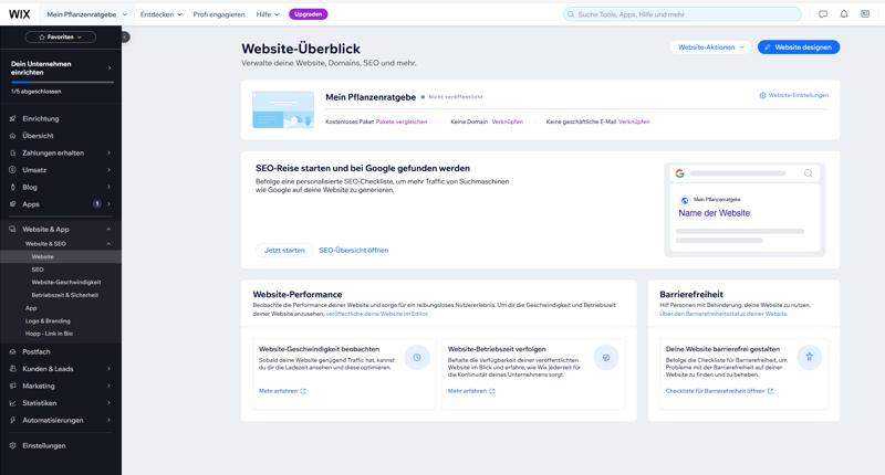 SEO mit WordPress vs. Wix – Welche Plattform ist besser für deine Sichtbarkeit? 2 WIX SEO Bereich