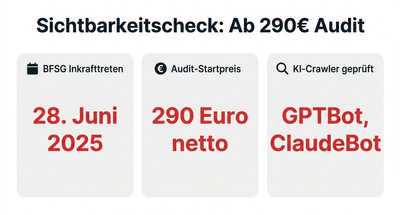 Kostenloser Sichtbarkeitscheck: So findest du heraus, wie sichtbar deine Website wirklich ist 2 Sichtbarkeitscheck: Ab 290€ Audit